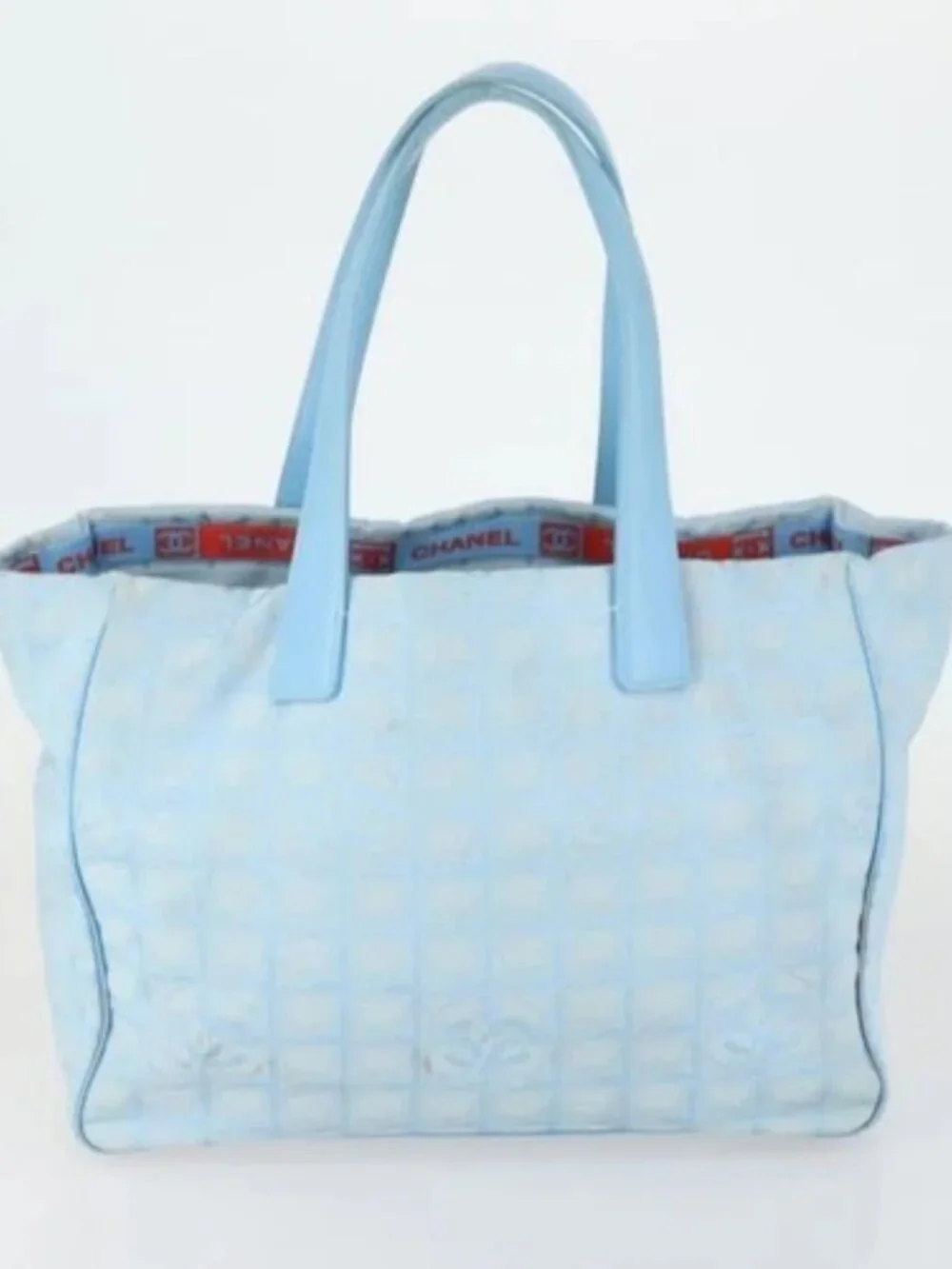 CHANEL New Travel line Tote Bag Nylon 2 Set Blue Beige CC Auth BA8965